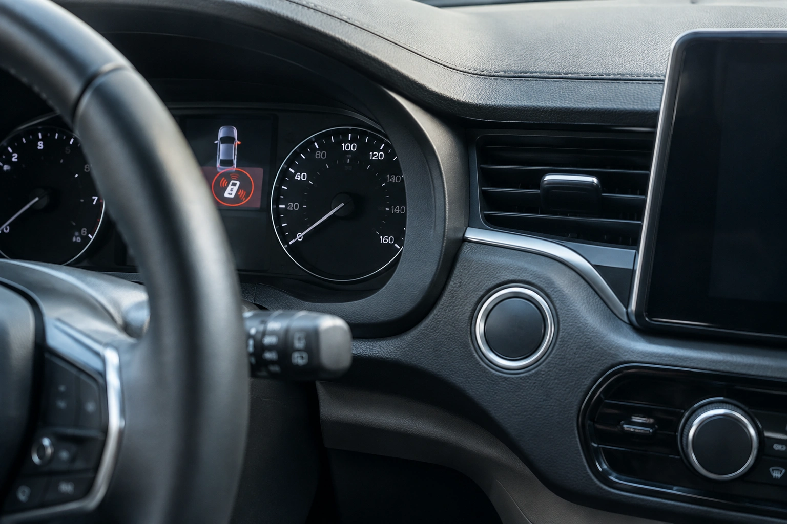 dashboard showing key fob not detected warning on push-button start car