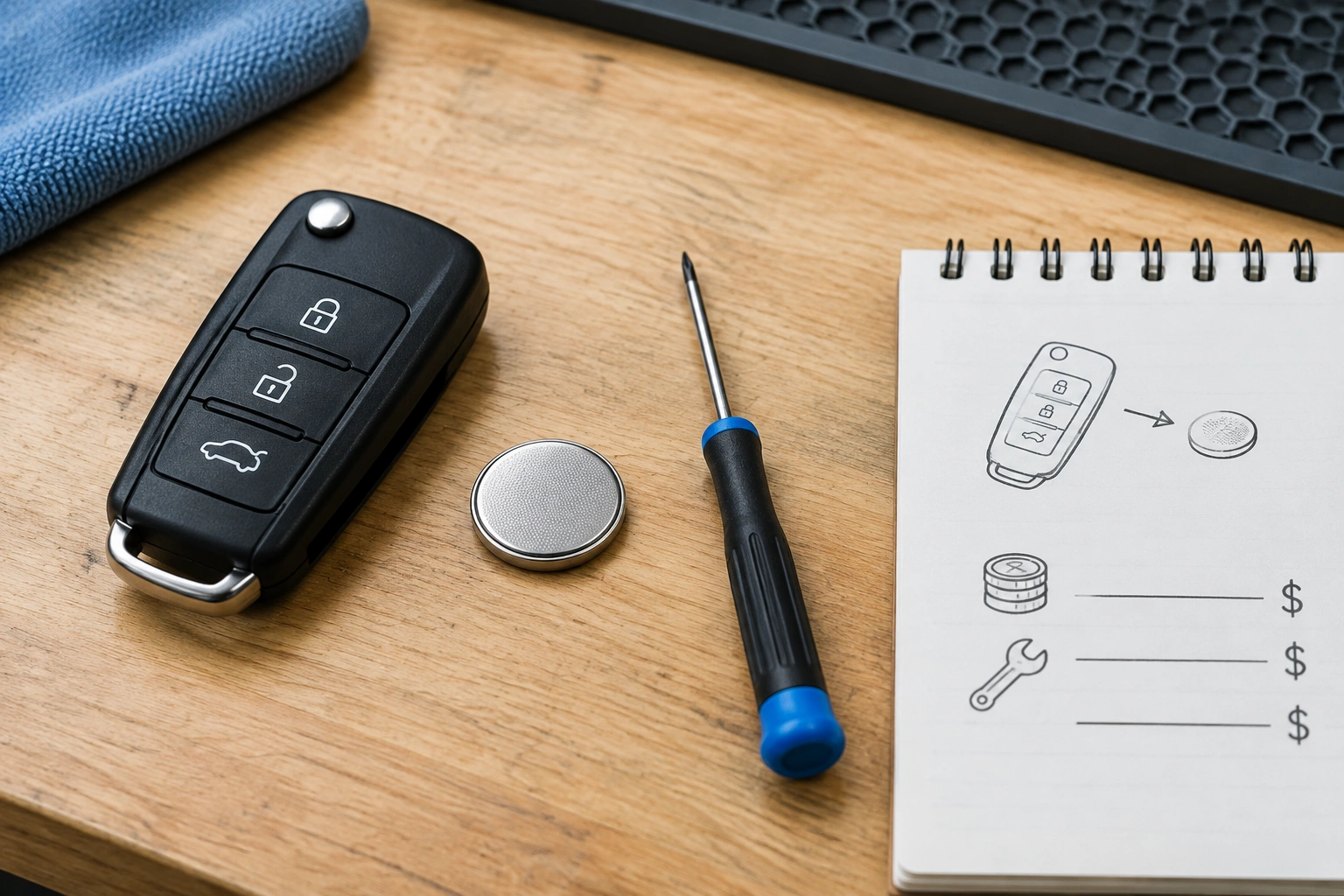 Car key fob repair cost guide with battery, shell, and programming factors