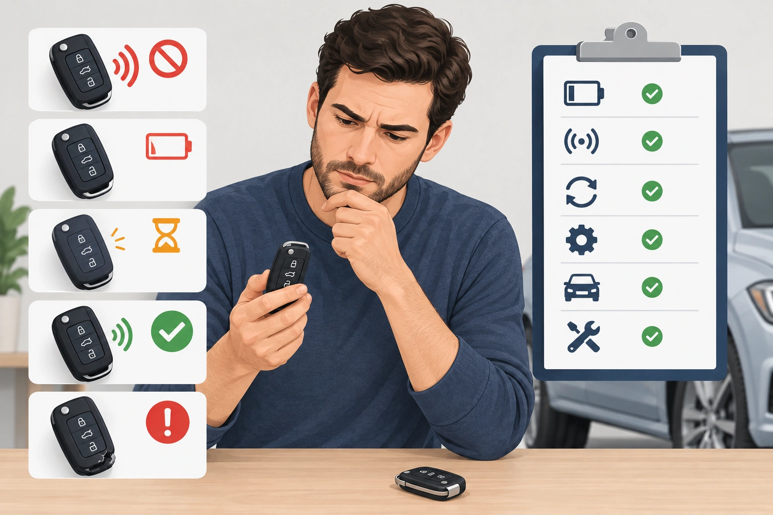 Table comparing key fob battery, sync, damage, and immobilizer problems