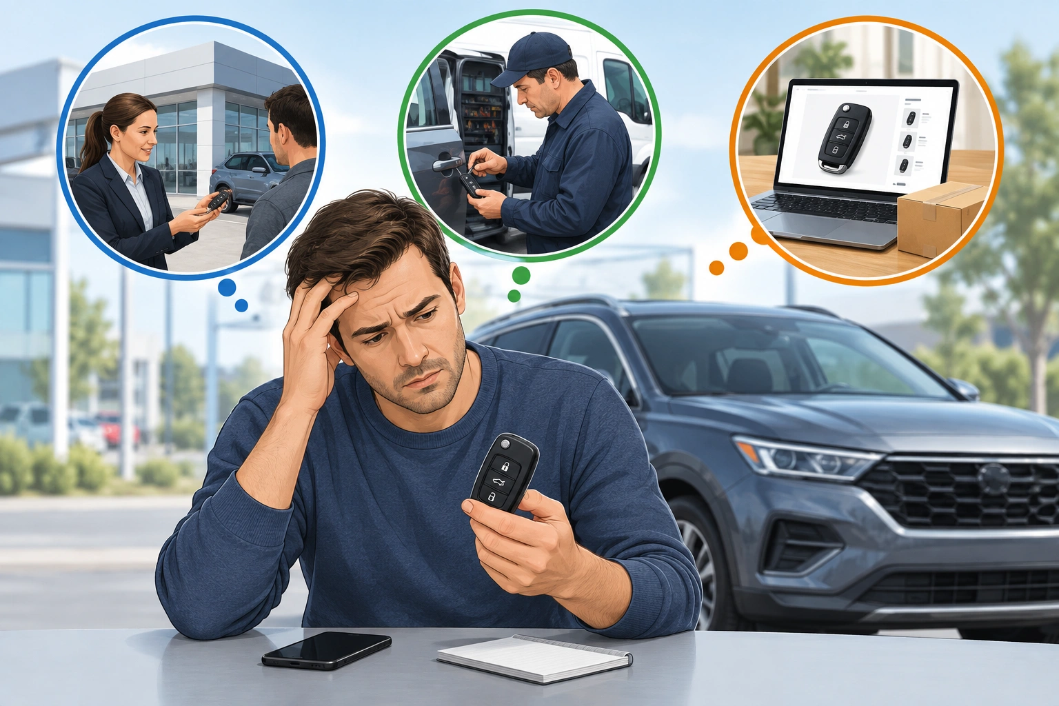 Car owner holding a lost key fob replacement checklist