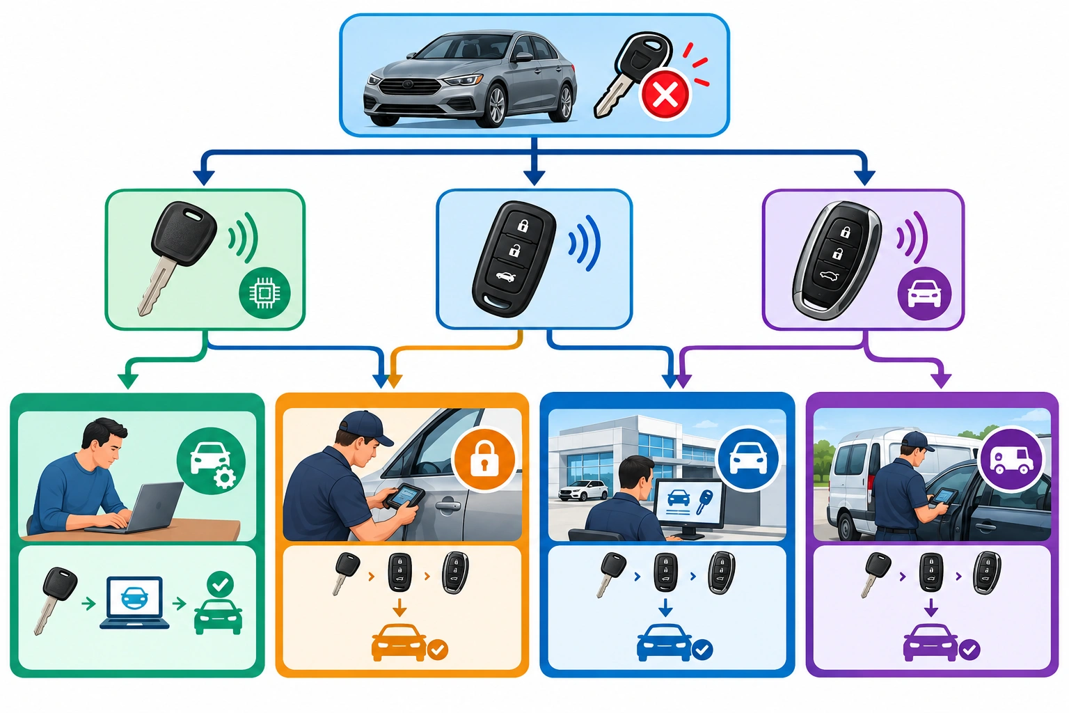 Flowchart for choosing lost car key programming options