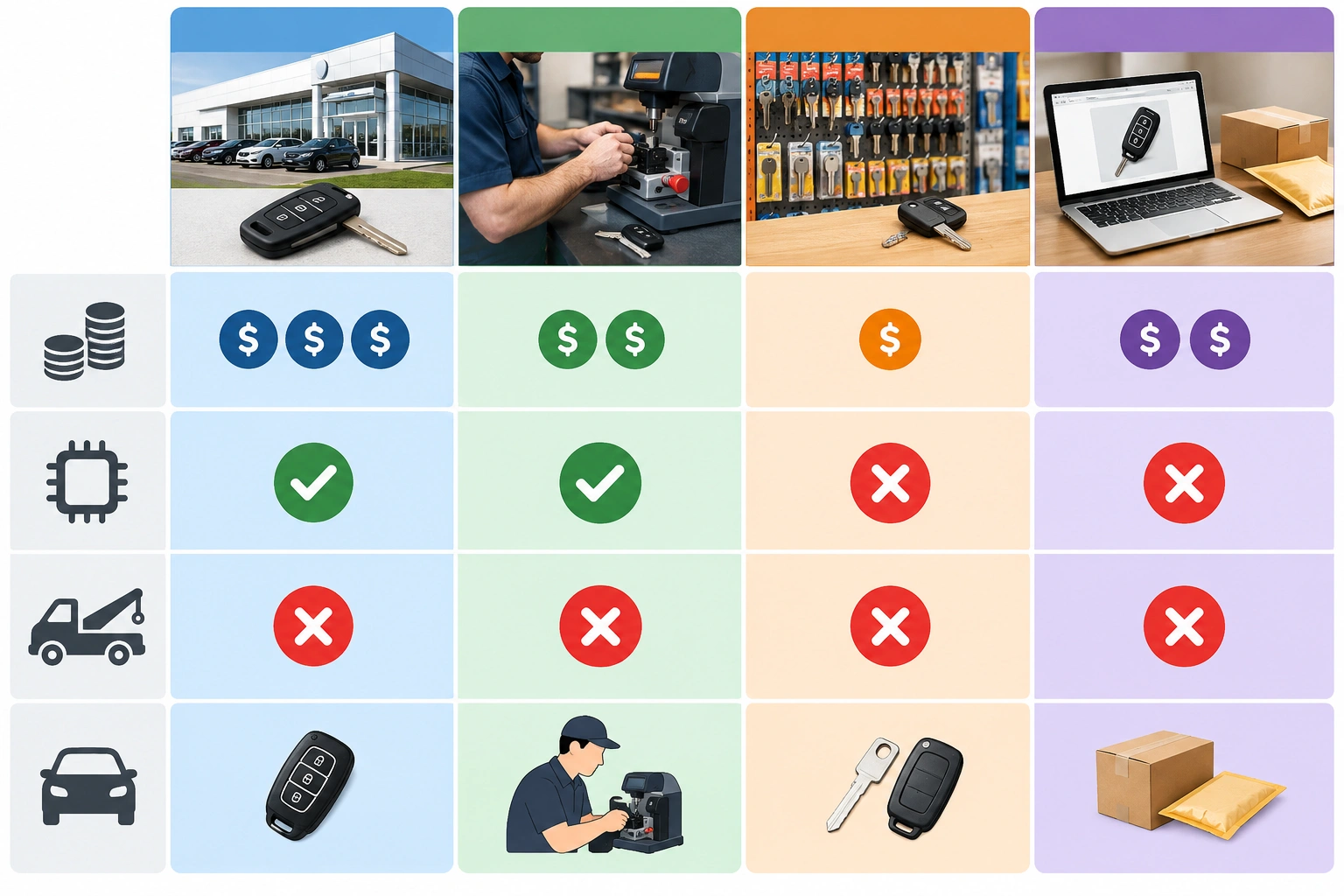 Comparison of dealership locksmith and online car key replacement options