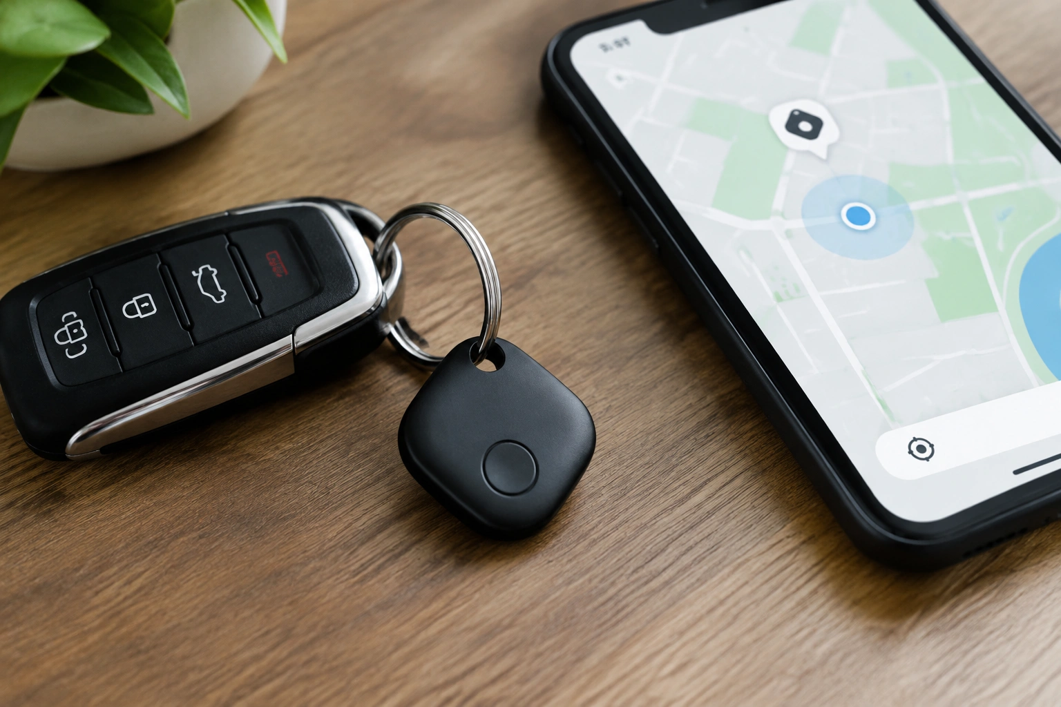 Car key ring with a Bluetooth tracker attached