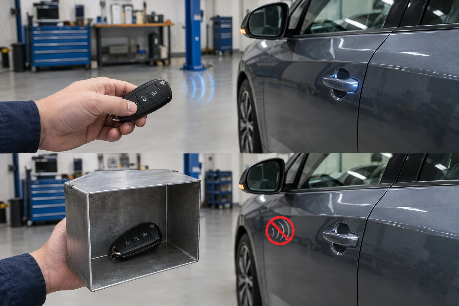 Key fob inside a metal case with reduced signal