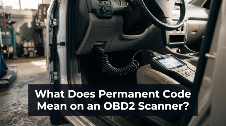 OBD2 scanner connected to a car while diagnosing a permanent trouble code.