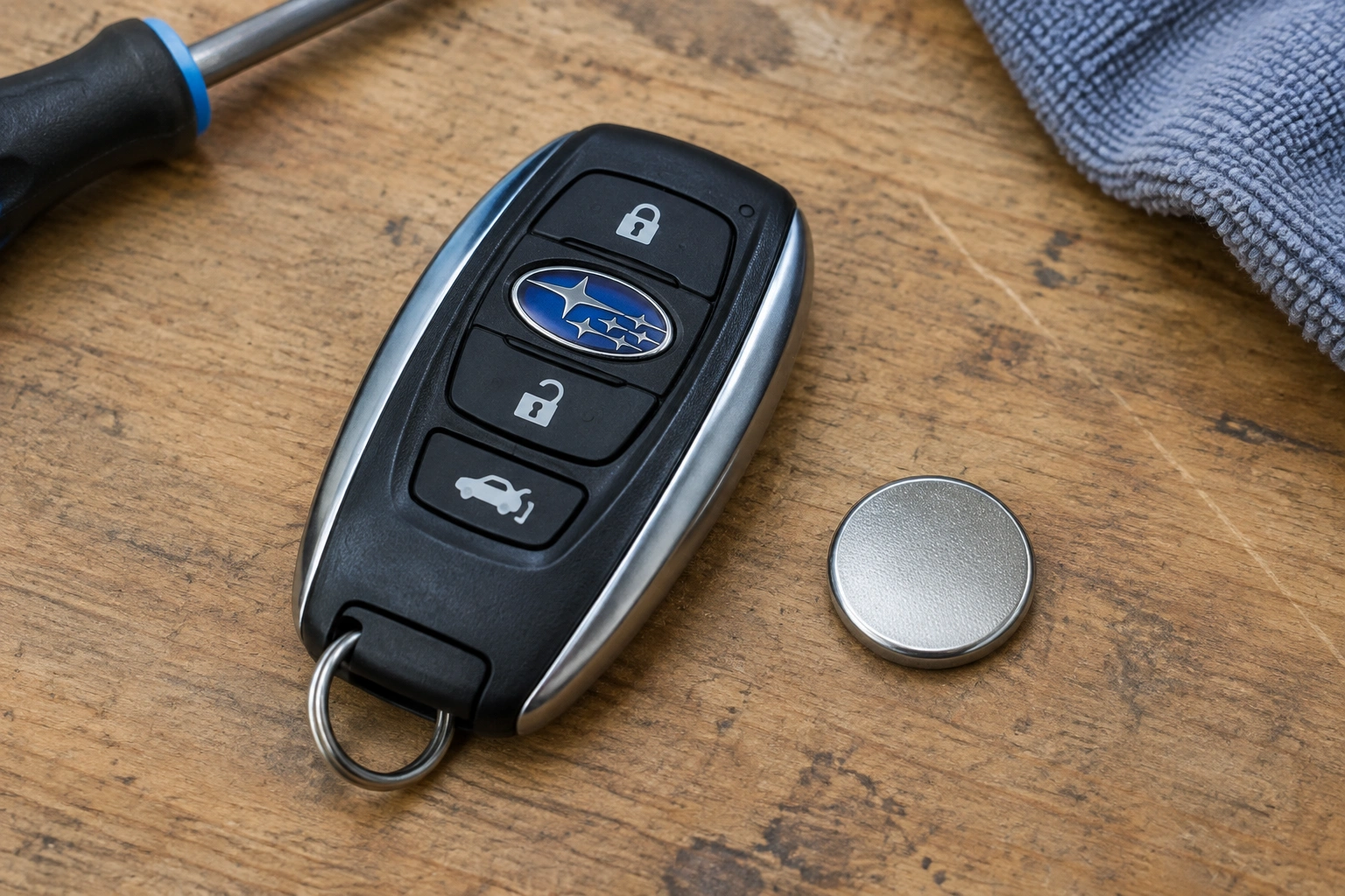 Subaru key fob with CR2032 battery replacement