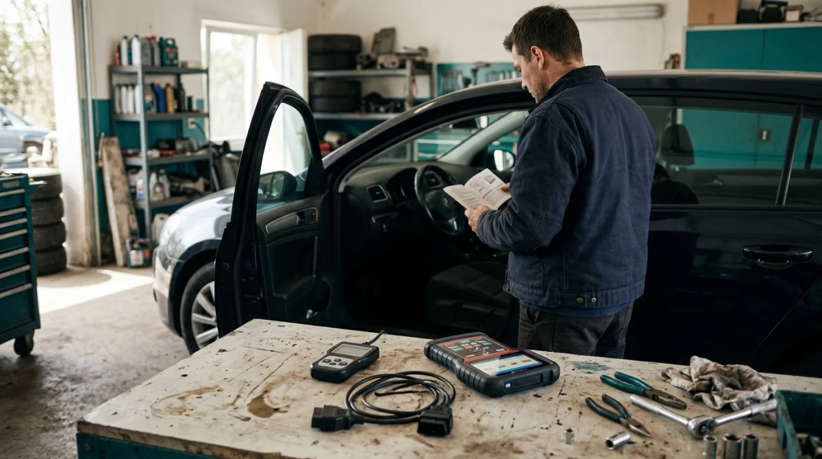 Basic OBD2 code reader and advanced automotive scan tools prepared for EVAP leak diagnosis.